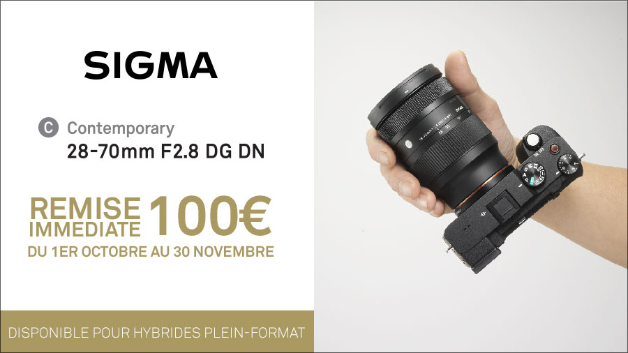 100€ de remise immédiate en caisse sur le 28-70mm F2.8 DG DN | Contemporary en montures Sony FE et L-Mount