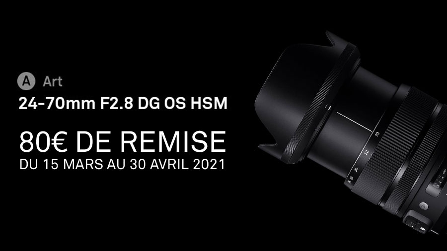 80€ de remise immédiate sur l'achat d'un 24-70mm F2.8 DG OS HSM | Art pour reflex jusqu'au 31 avril